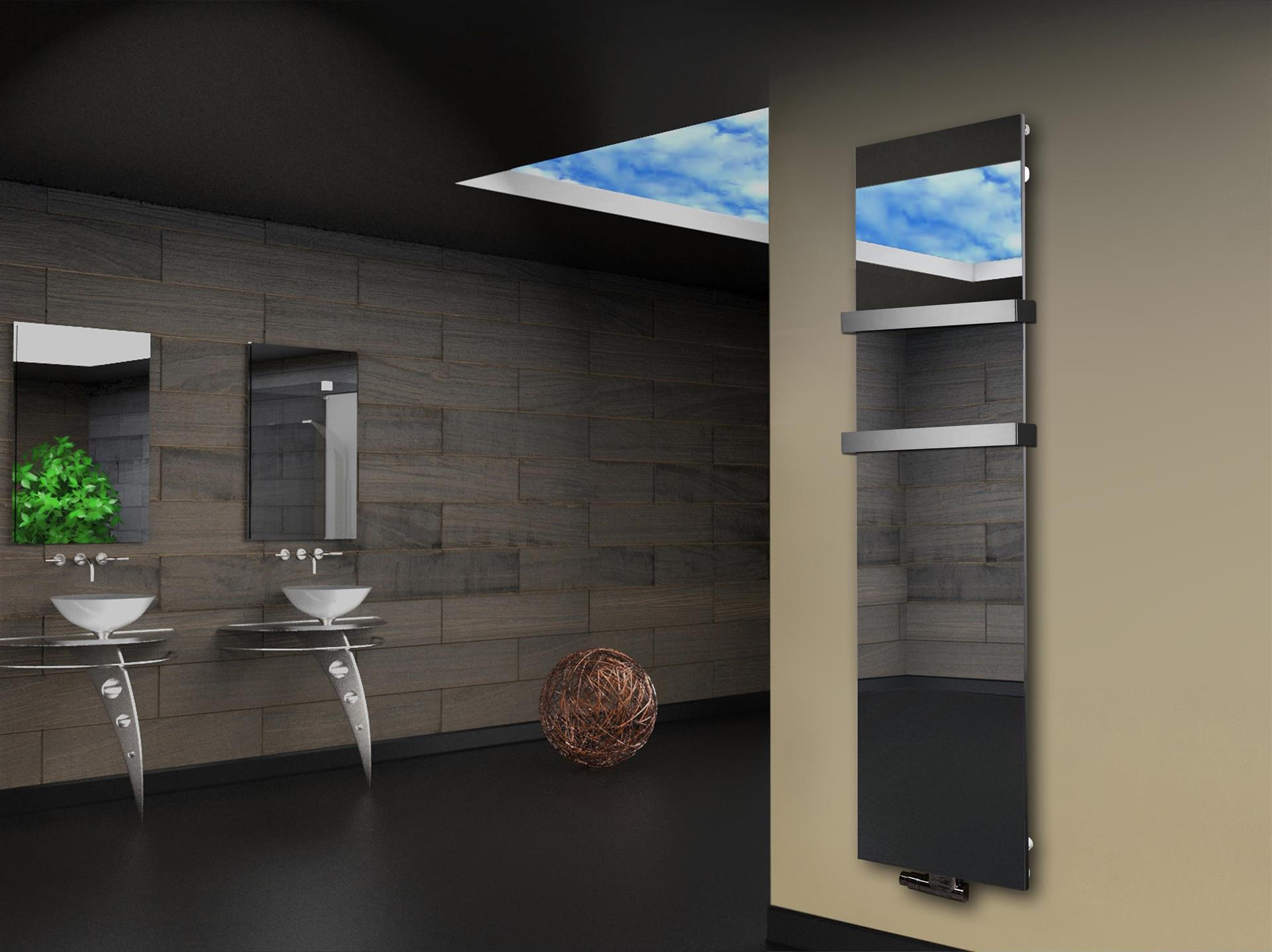 Badheizkörper mit Spiegel Design Montevideo 3 (Spiegelfront) 180x47cm 1118 Watt (+2 Halter 50mm) SZAGATO Designheizkörper mit Mittelanschluss