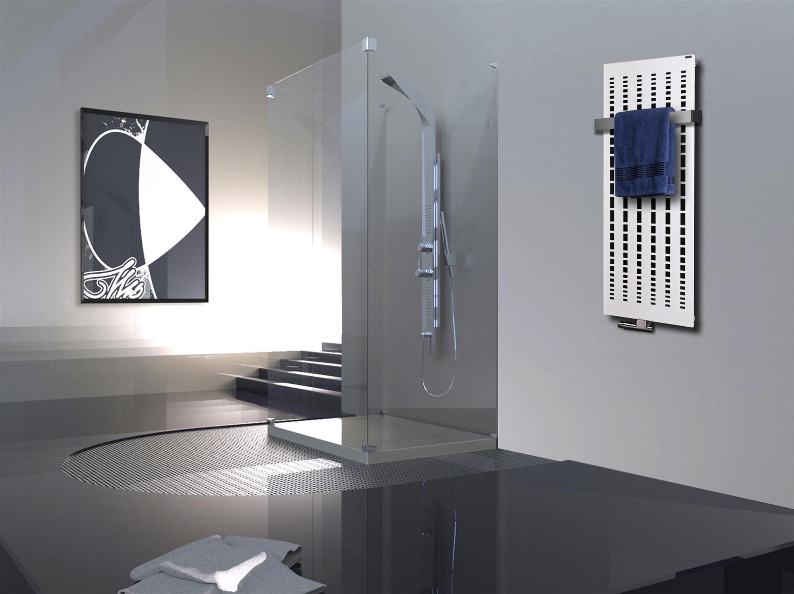 Badheizkörper mit LED Broken Mirror 2 120x47cm 799 Watt weiß SZAGATO Designheizkörper Handtuchheizkörper mit Mittelanschluss Handtuchwärmer