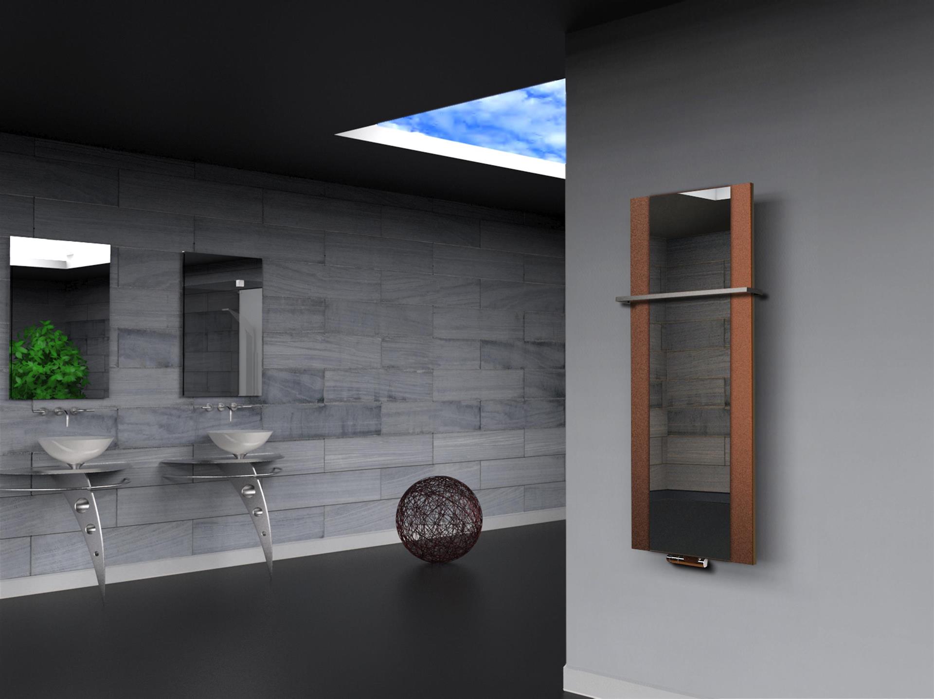 BADHEIZKÖRPER mit Spiegel Design Singapur 2 120x47cm 799 Watt braun  (+1 Halter 15mm) SZAGATO Designheizkörper mit Mittelanschluss Handtuchwärmer