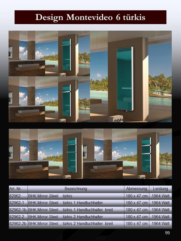 BADHEIZKÖRPER mit Glas Montevideo 6 Glasfront 180x47cm 1964Watt türkis SZAGATO Designheizkörper Handtuchheizkörper mit Mittelanschluss Handtuchwärmer