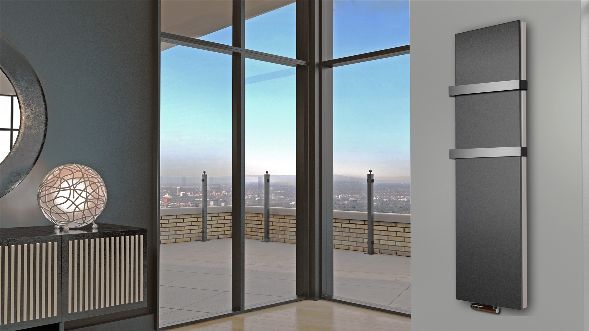 BADHEIZKÖRPER Design Mirror Steel 6 180x47cm 1964 Watt anthrazit - moonstone (+2 Halter 50mm) SZAGATO Designheizkörper Mittelanschluss Handtuchwärmer