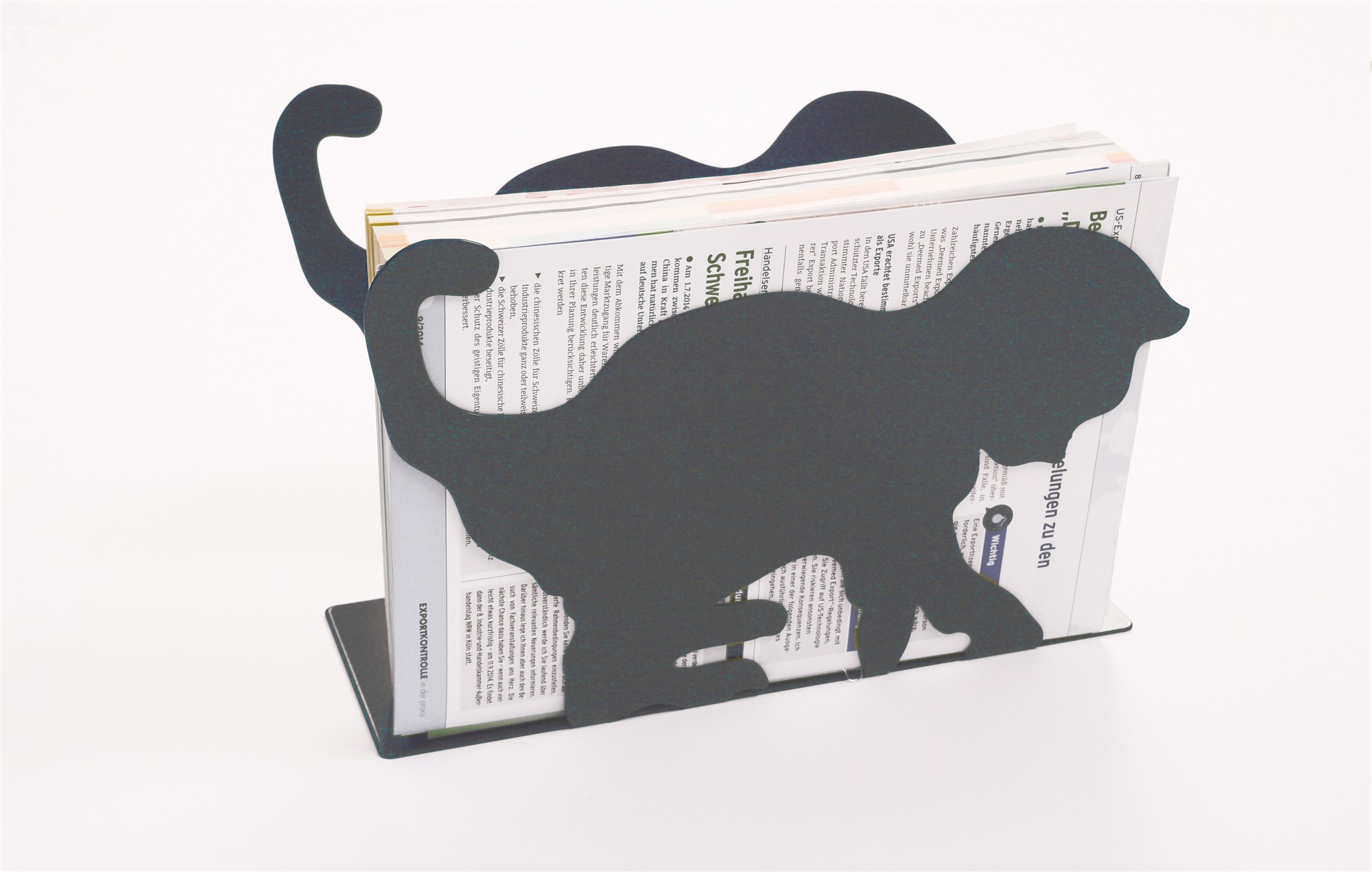 Zeitungsständer Katze solo 23x32x12cm grau SZAGATO Made in Germany  Zeitschriftenständer Metall Zeitschriftenhalter Zeitungshalter modern