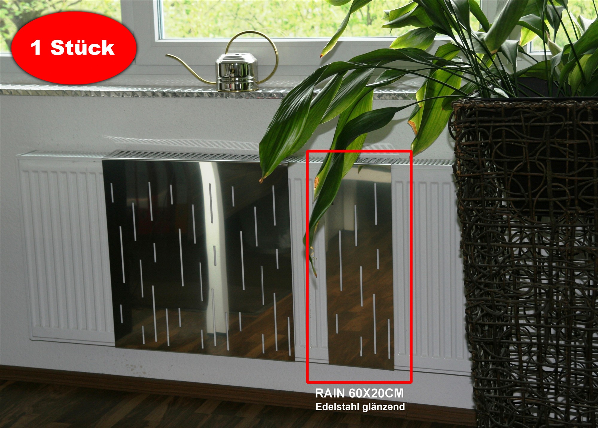 Heizkörperverkleidung Edelstahl glänzend 60 x 20cm Design Rain (1 Stück) SZAGATO Heizungsverkleidung Verkleidung Heizkörper Abdeckung für Heizkörper