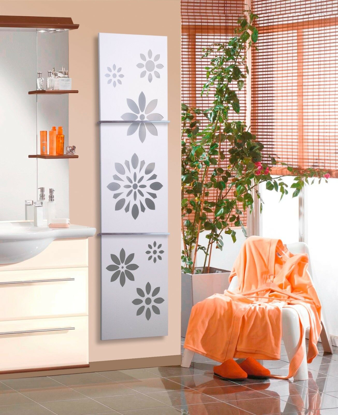 BADHEIZKÖRPER Design Flower 3 180x47cm 1118 Watt weiß (+2 Halter 15mm) SZAGATO Designheizkörper Handtuchheizkörper mit Mittelanschluss Handtuchwärmer