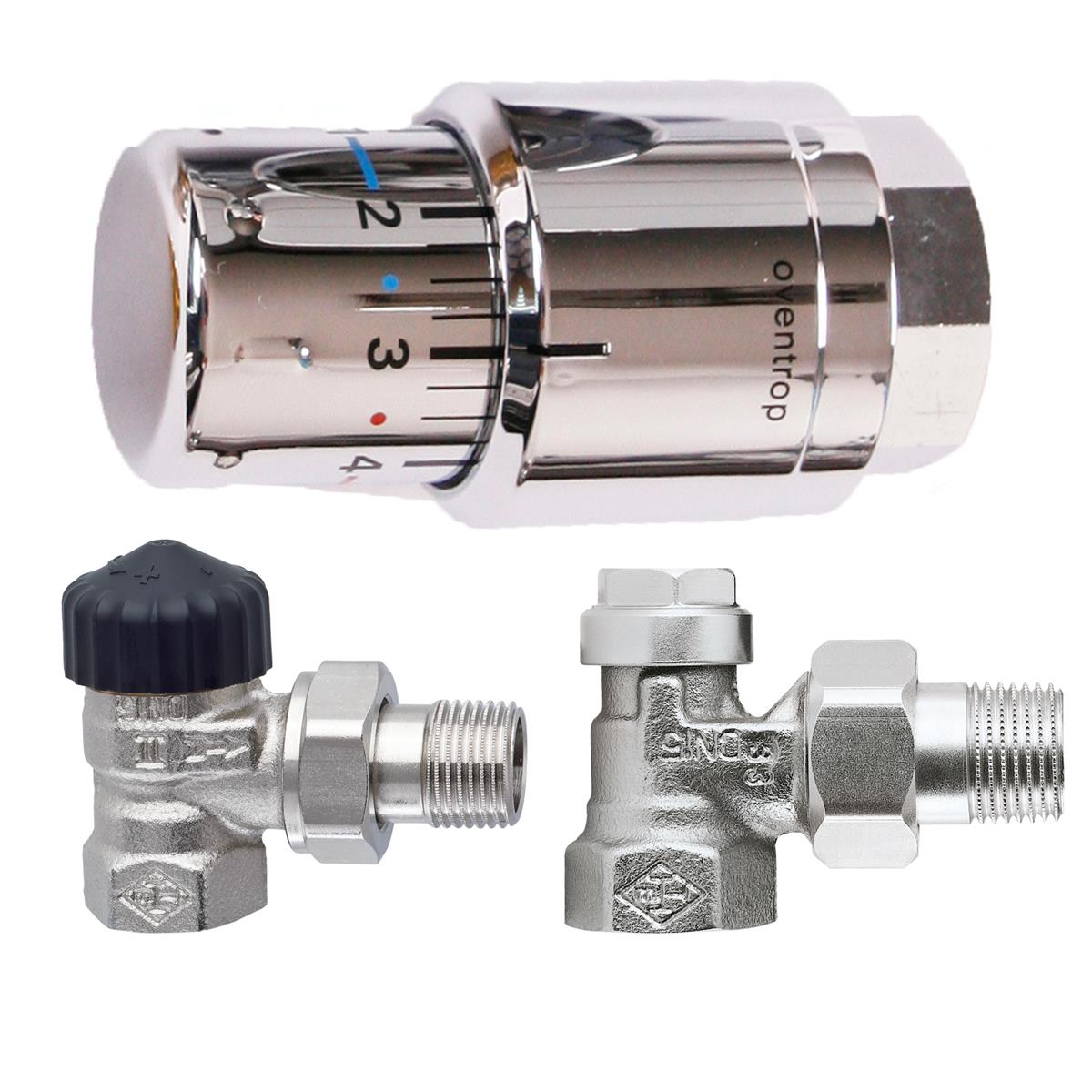 Heizkörper Seitenanschluss SET ECK 1/2 Zoll mit Thermostat chrom SZAGATO