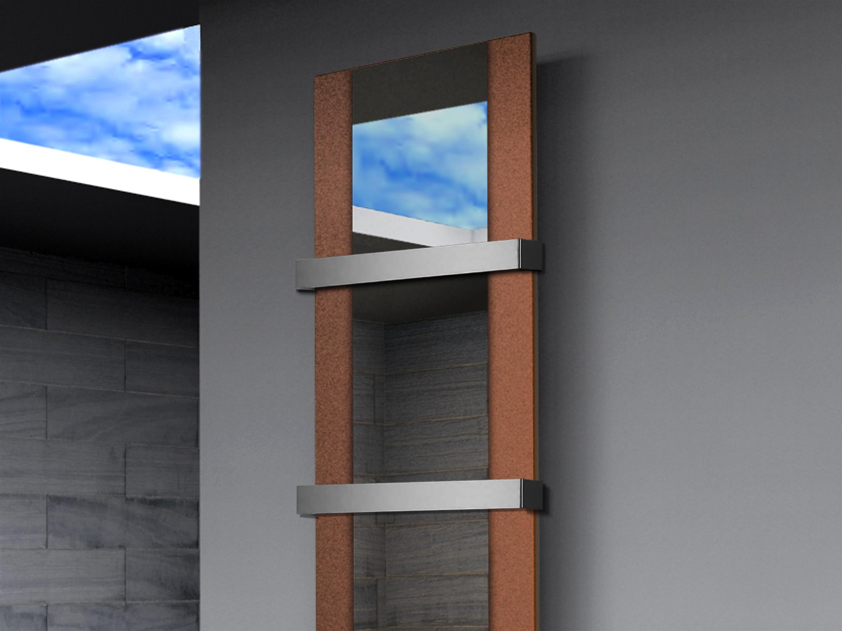 BADHEIZKÖRPER mit Spiegel Design Singapur 3 180x47cm 1118 Watt braun  (+2 Halter 50mm) SZAGATO Designheizkörper mit Mittelanschluss Handtuchwärmer