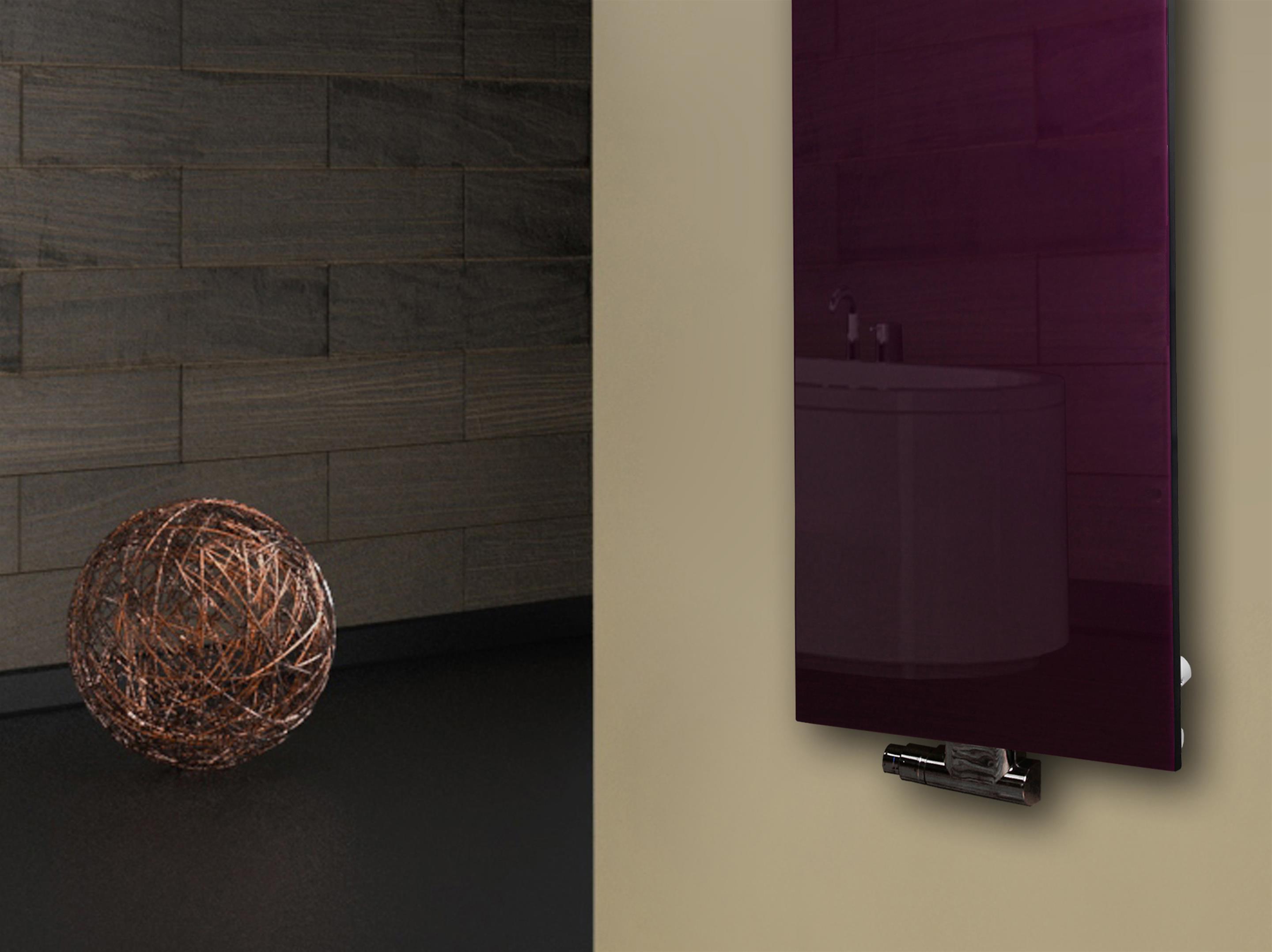 Badheizkörper mit Glas Design Montevideo 3 Glasfront 180x47cm 1118 Watt violett SZAGATO Design Handtuchheizkörper mit Mittelanschluss Handtuchwärmer