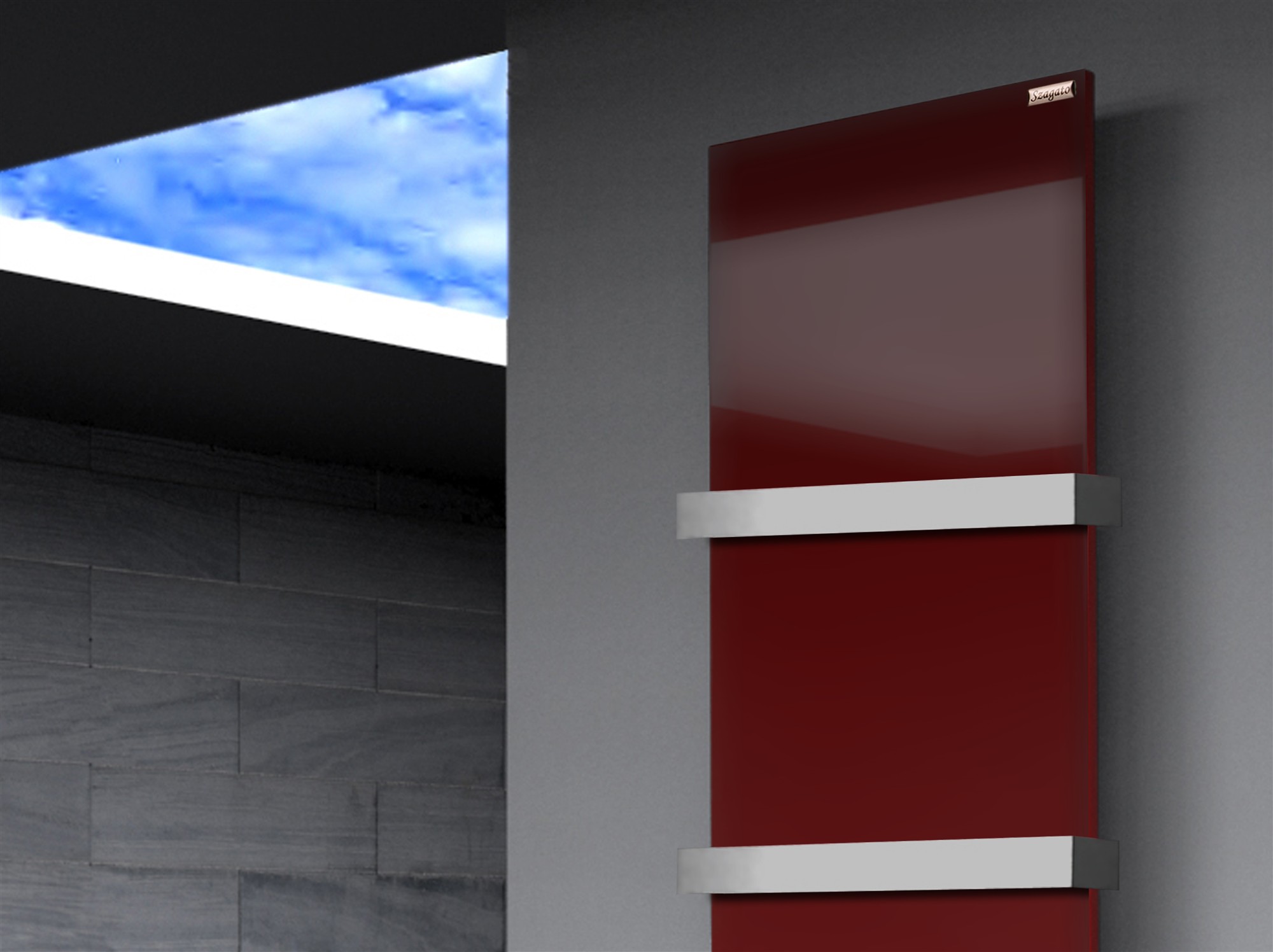 BADHEIZKÖRPER Design Mirror Steel 3 180x47cm 1118 Watt rot (RAL 3004) (+2 Halter 50mm) SZAGATO Designheizkörper mit Mittelanschluss Handtuchwärmer