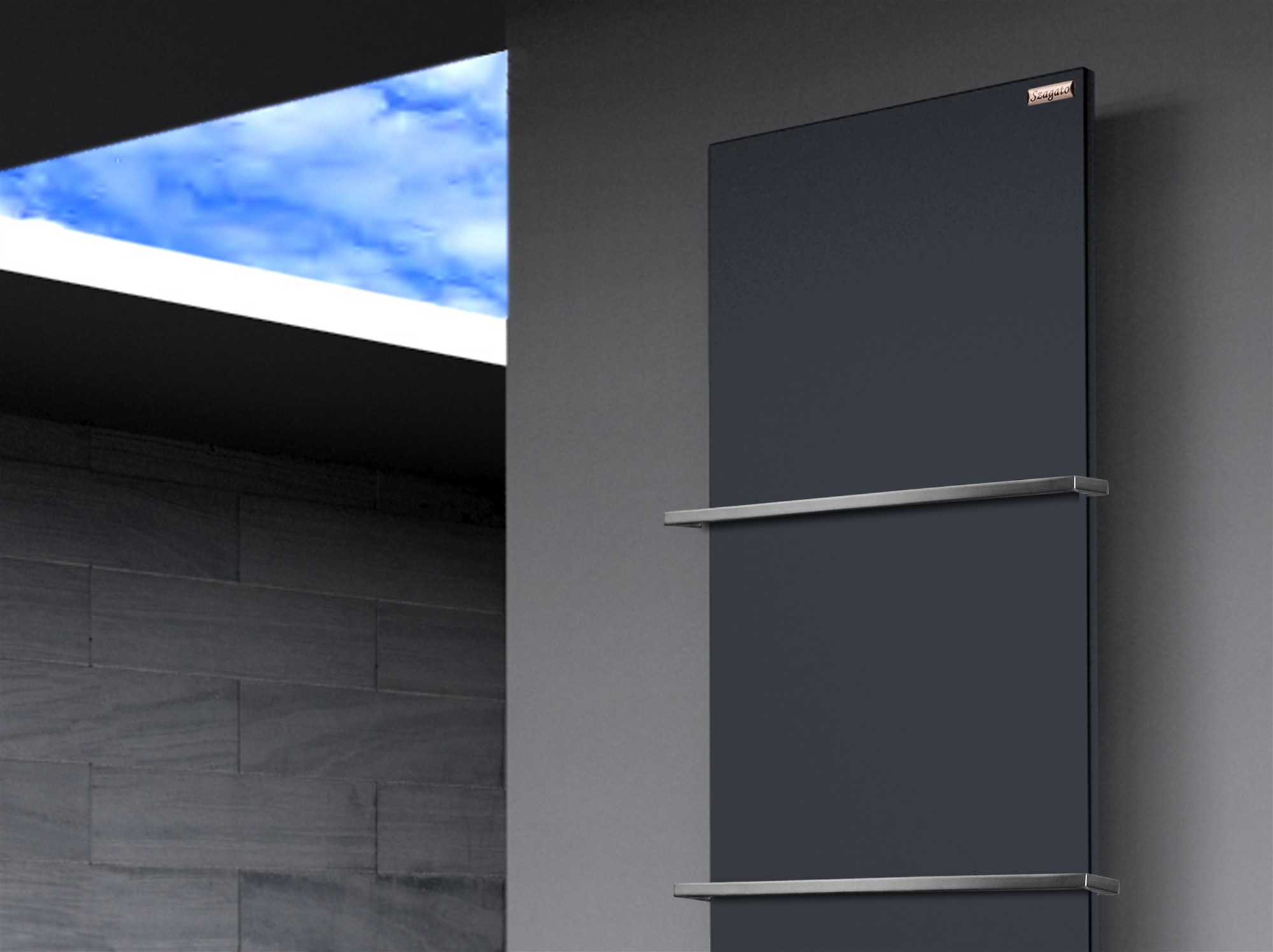 BADHEIZKÖRPER Design Mirror Steel 3 180x47cm 1118 Watt anthrazit (+2 Halter 15mm) SZAGATO Designheizkörper Handtuchheizkörper mit Mittelanschluss