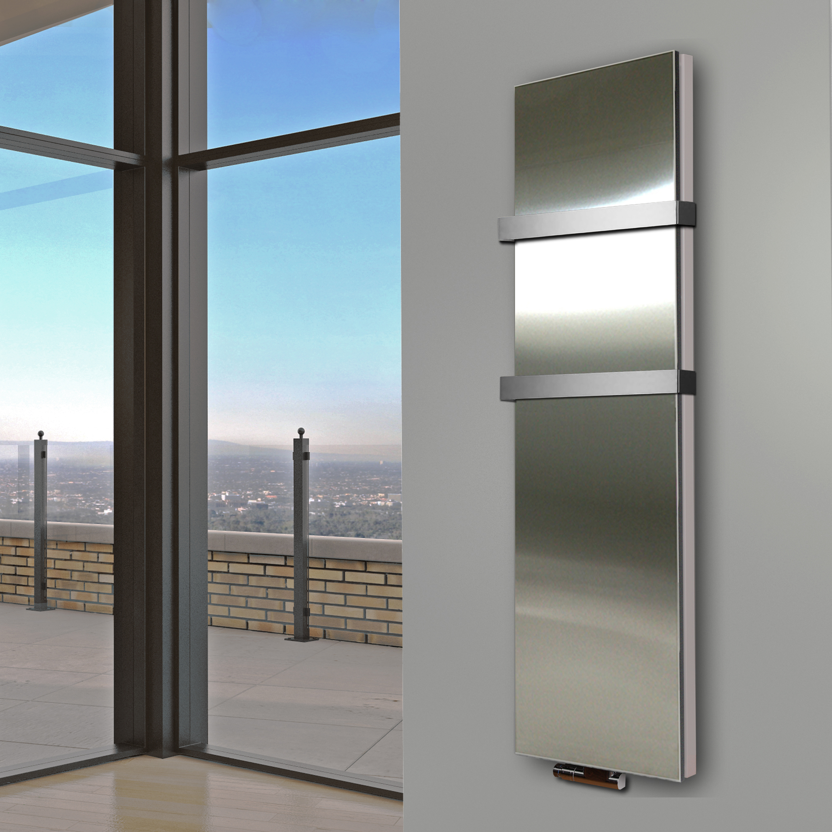 BADHEIZKÖRPER Design Mirror 6 180x47cm 1964 Watt Edelstahl matt (+2 Halter 50mm) SZAGATO Designheizkörper Handtuchheizkörper mit Mittelanschluss