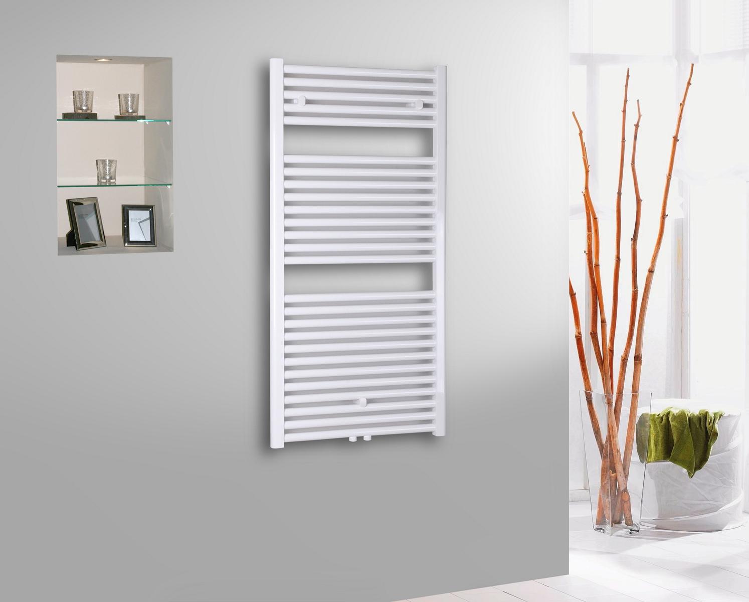 BADHEIZKÖRPER Design Bremen 2 121x60cm 1018 Watt weiß SZAGATO Handtuchheizkörper Mittelanschluss Handtuchwärmer Mittelanschluss