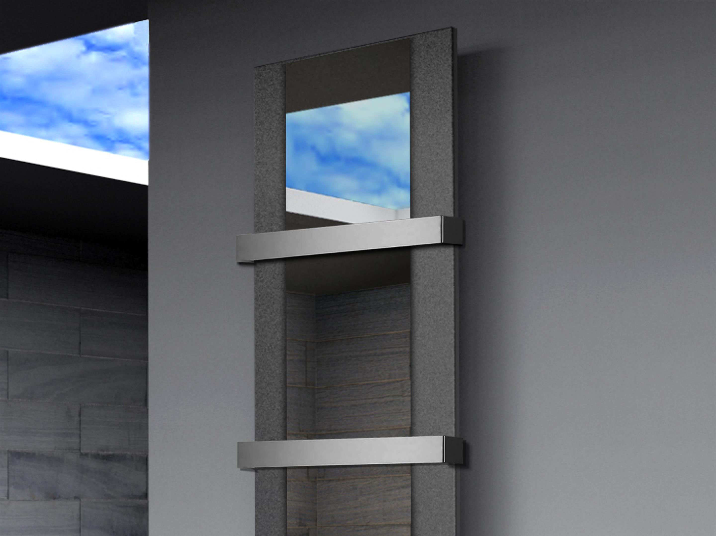 BADHEIZKÖRPER mit Spiegel Design Singapur 3 180x47cm 1118Watt anthrazit - moon +2 Halter 50mm SZAGATO Designheizkörper Mittelanschluss Handtuchwärmer