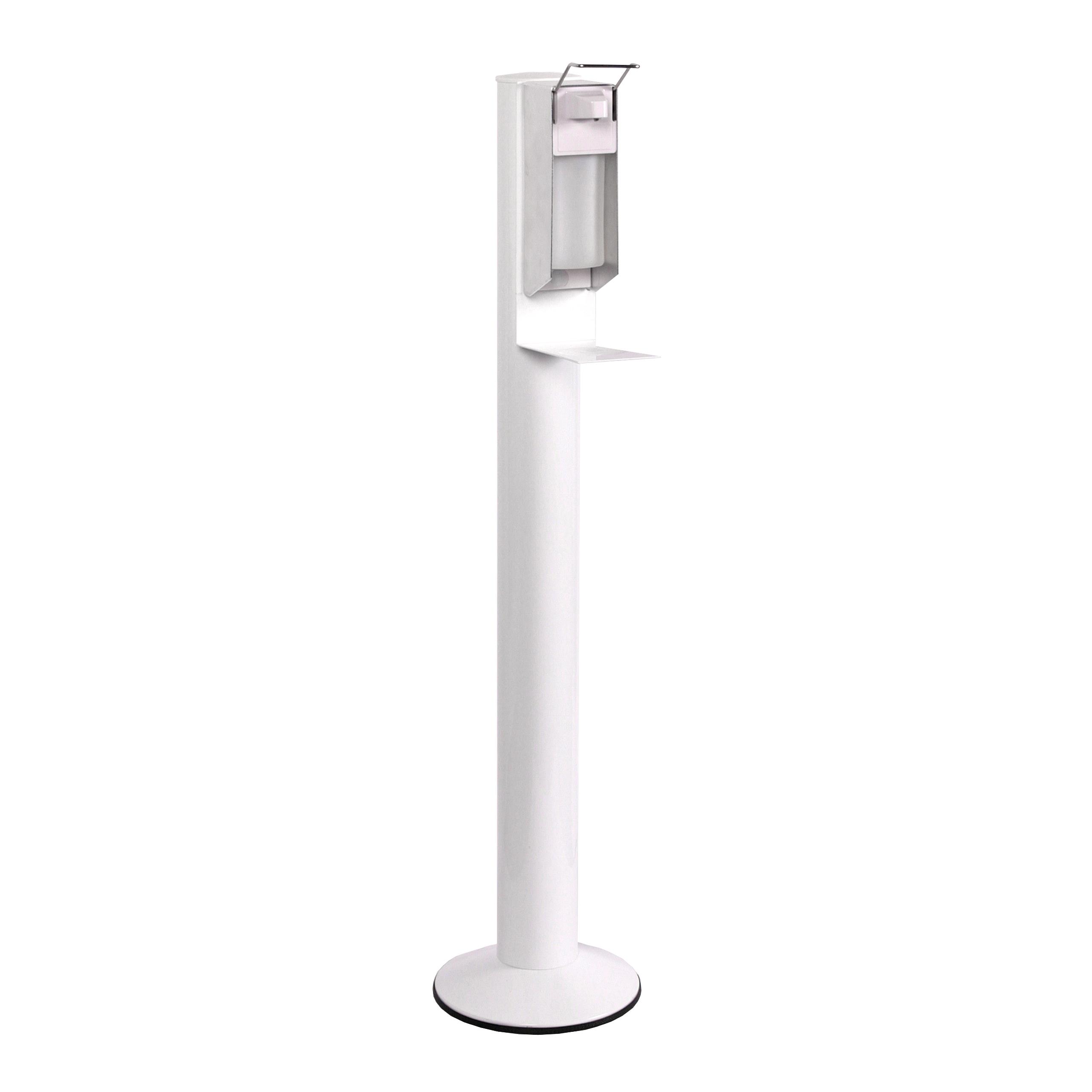 Desinfektionsmittelspender Rund HxØ 118x25cm ALU weiß lackiert + Spender Szagato Desinfektionsspender Desinfektionssäule Handdesinfektionsspender