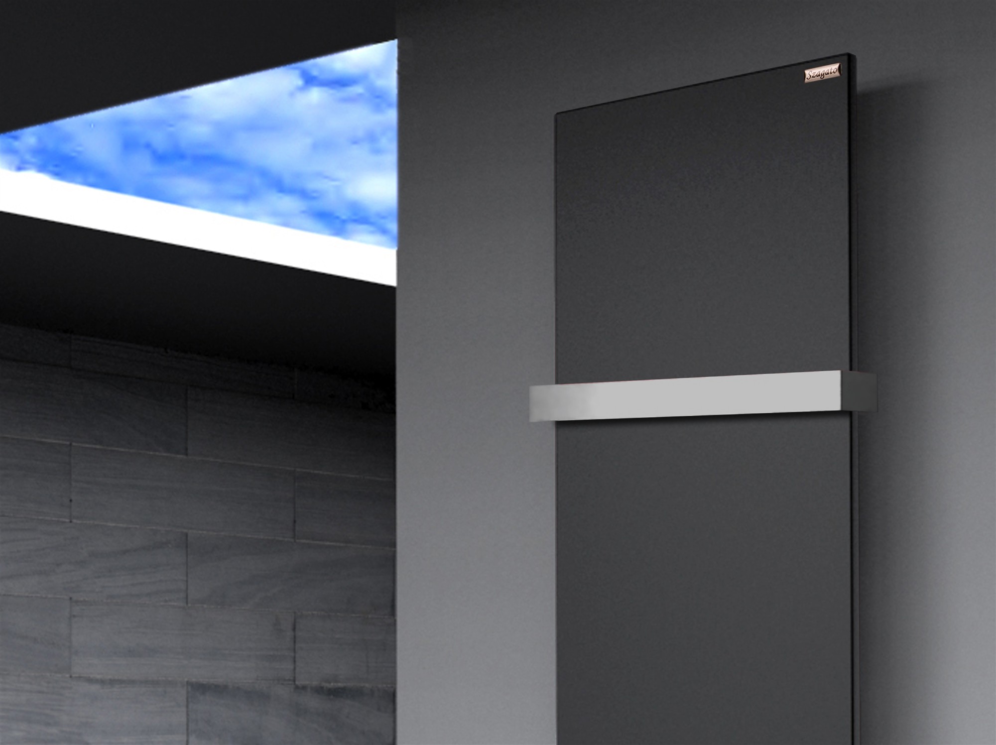 BADHEIZKÖRPER Design Mirror Steel 3 180x47cm 1118 Watt schwarz (+1 Halter 50mm) SZAGATO Handtuchheizkörper mit Mittelanschluss Handtuchwärmer