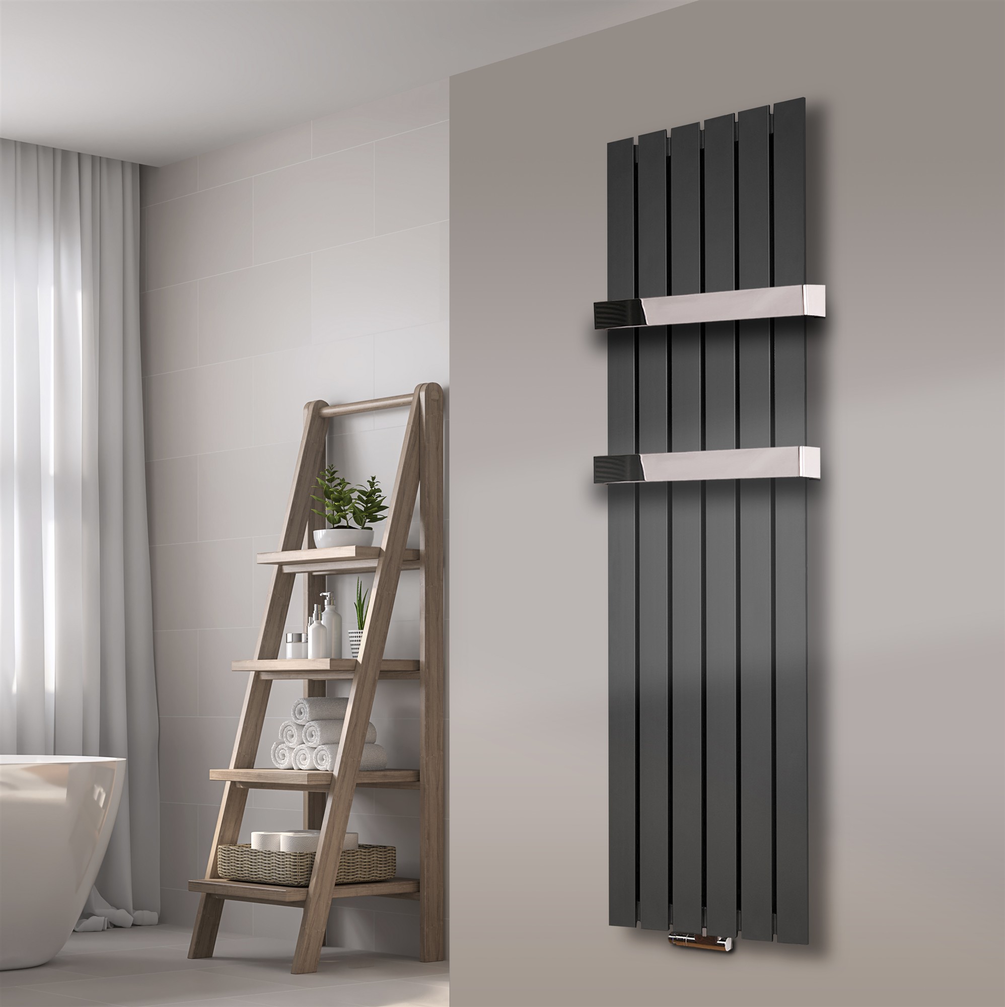 BADHEIZKÖRPER Design Peking 3 180x47cm anthrazit - moonstone (+2 Halter 50mm Hochglanz) SZAGATO Handtuchheizkörper mit Mittelanschluss