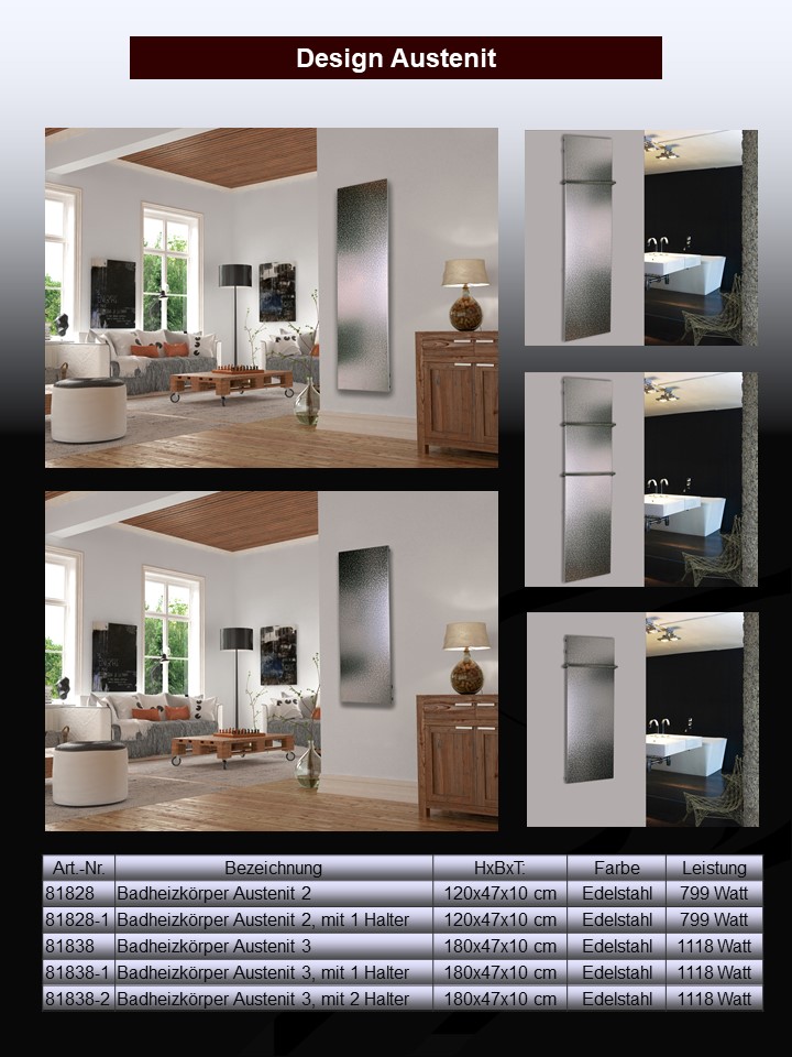 Badheizkörper Design Austenit (alle Ausführungen) SZAGATO Designheizkörper Handtuchheizkörper mit Mittelanschluss Handtuchwärmer Handtuchhalter