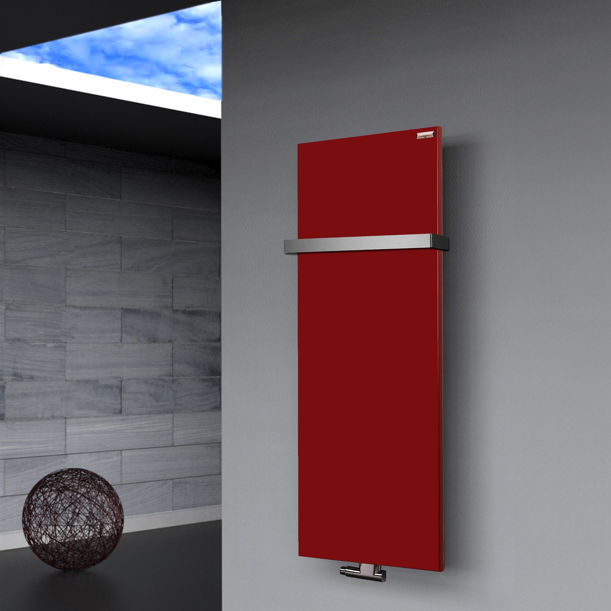 BADHEIZKÖRPER Design Mirror Steel 2 120x47cm 799 Watt rot (+1 Halter 30mm) SZAGATO Designheizkörper Handtuchheizkörper Mittelanschluss Handtuchwärmer