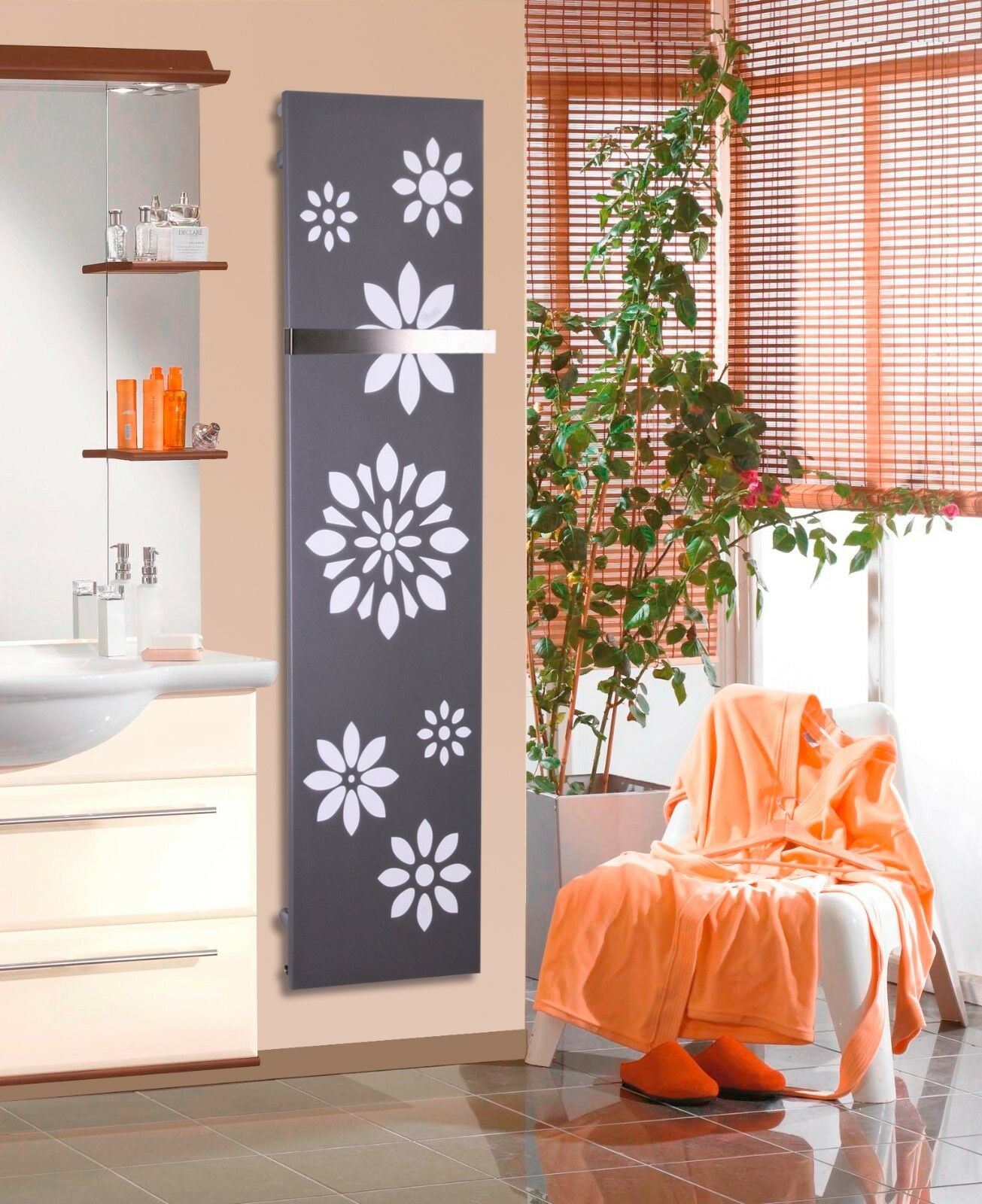 BADHEIZKÖRPER Design Flower 3 180x47cm 1118 Watt anthrazit - moonstone (+1 Halter 50mm) SZAGATO Designheizkörper mit Mittelanschluss Handtuchwärmer