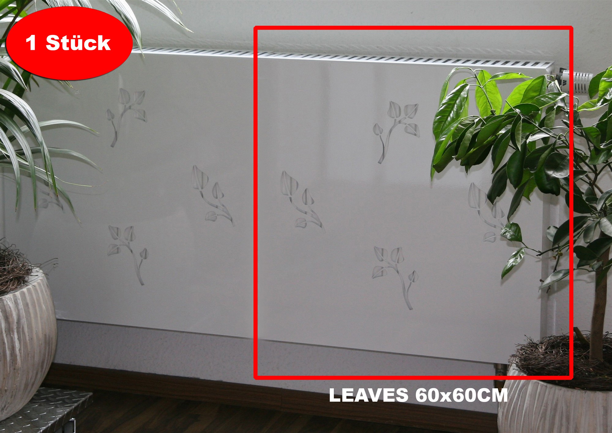 Heizkörperverkleidung 60x 60cm Design Leaves weiß (1 Stück) SZAGATO Heizungsverkleidung Verkleidung Heizkörper Abdeckung Heizkörper Heizungsabdeckung