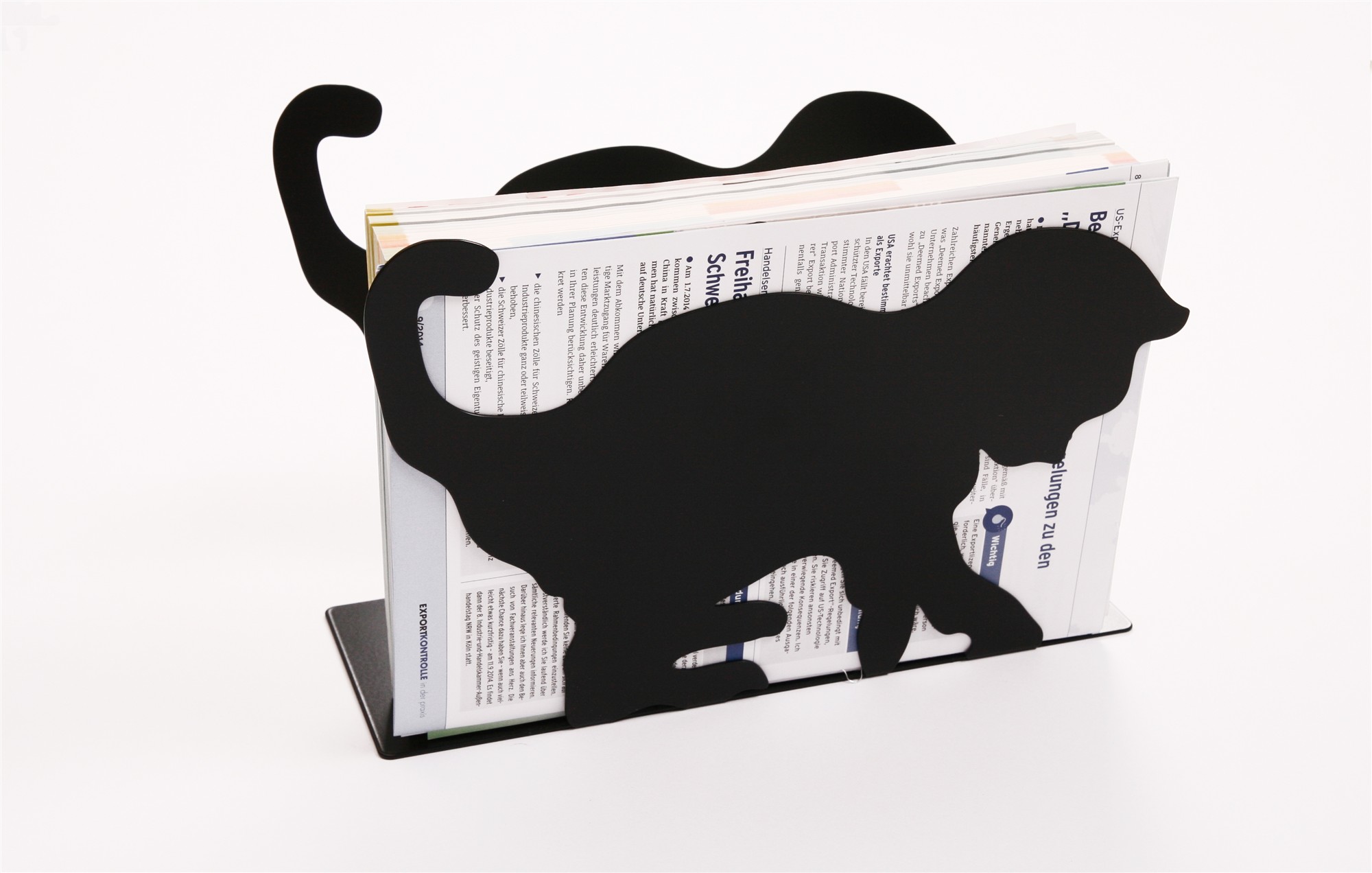 Zeitungsständer Katze solo 23x32x12cm schwarz SZAGATO Made in Germany  Zeitschriftenständer Metall Zeitschriftenhalter Zeitungshalter modern
