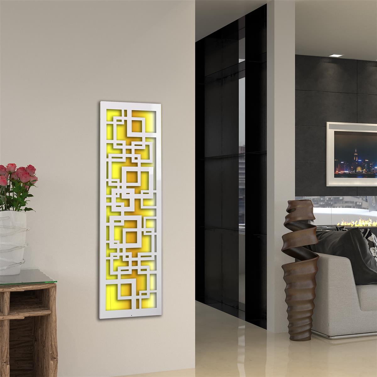 Wandgarderobe mit LED Quadrat 140x40cm weiß SZAGATO Made in Germany LED Wandgarderobe weiß Garderobenpaneel Garderobenleiste Flur-Garderobe mit LED