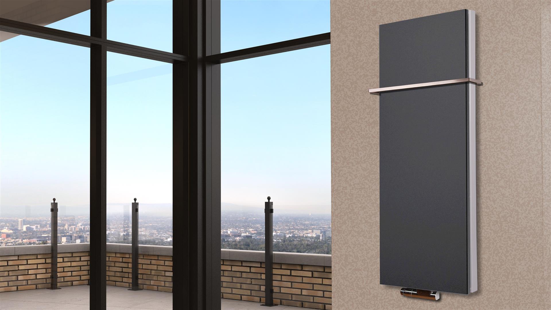 BADHEIZKÖRPER Design Mirror Steel 5 120x47cm 1458 Watt anthrazit (+1 Halter 15mm) SZAGATO Designheizkörper Handtuchheizkörper mit Mittelanschluss