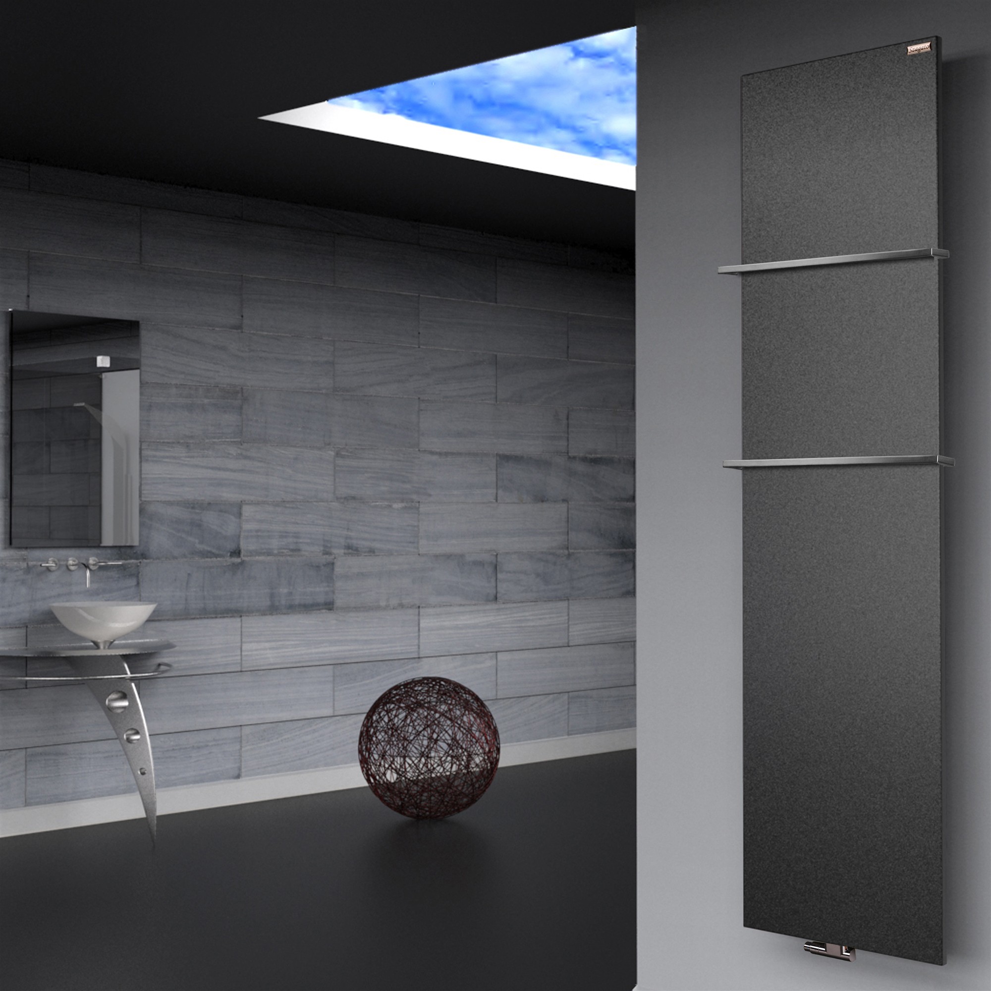 BADHEIZKÖRPER Design Mirror Steel 3 180x47cm 1118 Watt anthrazit - moonstone (+2 Halter 15mm) SZAGATO Designheizkörper Mittelanschluss Handtuchwärmer