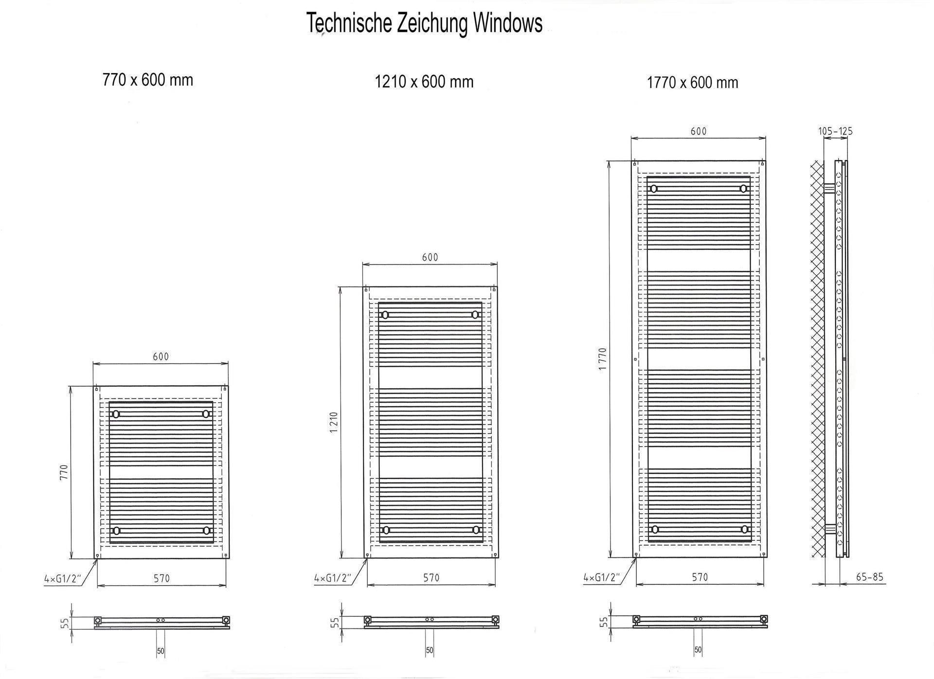 BADHEIZKÖRPER Design Window 1 77x60cm 590 Watt anthrazit moonstone SZAGATO Designheizkörper Handtuchheizkörper mit Mittelanschluss Handtuchwärmer