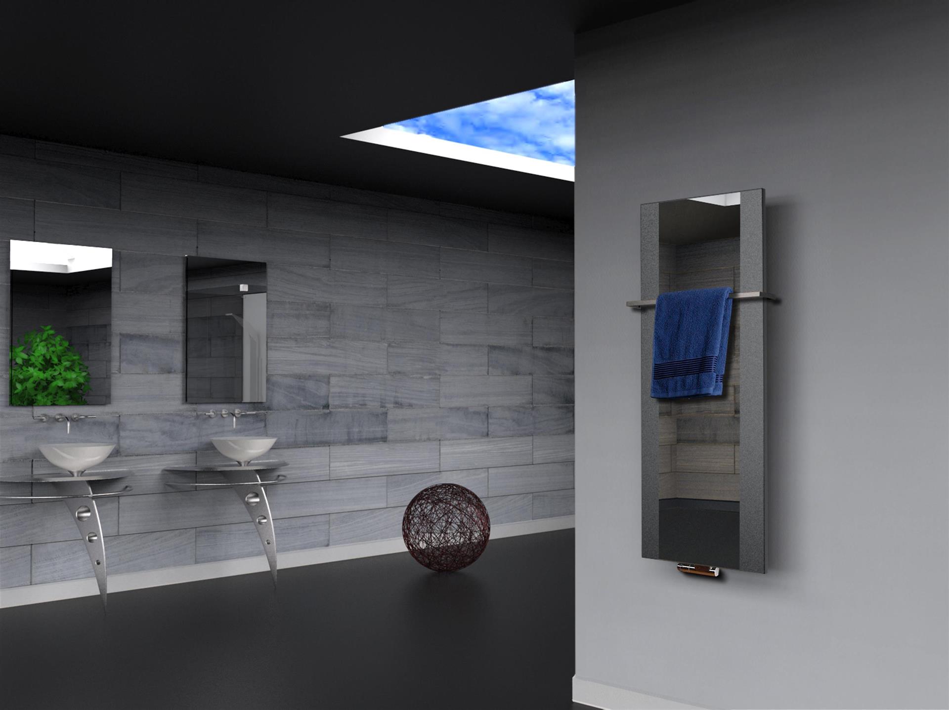 BADHEIZKÖRPER mit Spiegel Design Singapur 2 120x47cm 799 Watt anthrazit - moon (+1 Halter 15mm) SZAGATO Designheizkörper mit Mittelanschluss