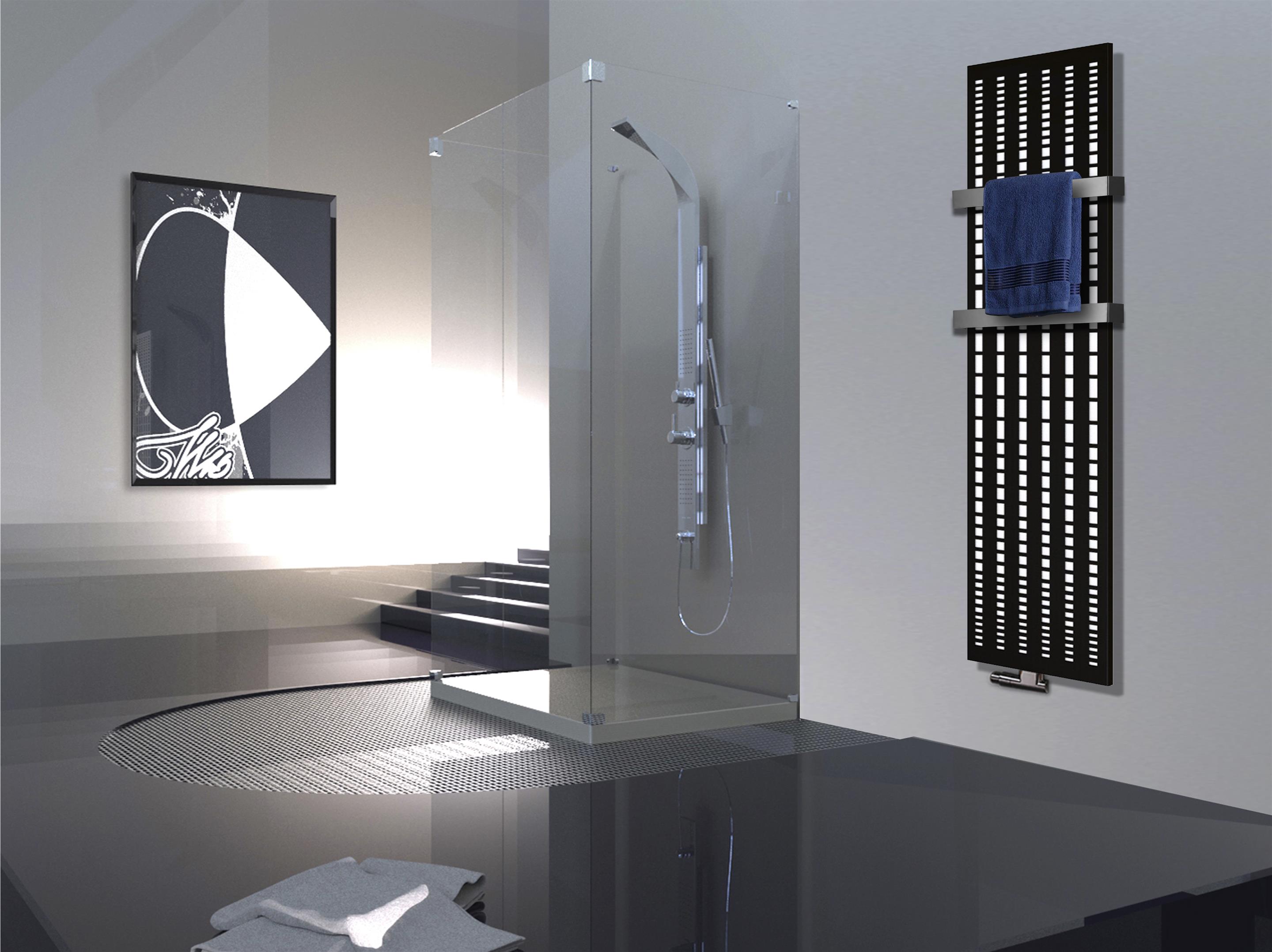 BADHEIZKÖRPER Design broken Mirror 3 180x47cm 1118 Watt schwarz (+2 Halter 50mm) SZAGATO Designheizkörper Handtuchheizkörper mit Mittelanschluss