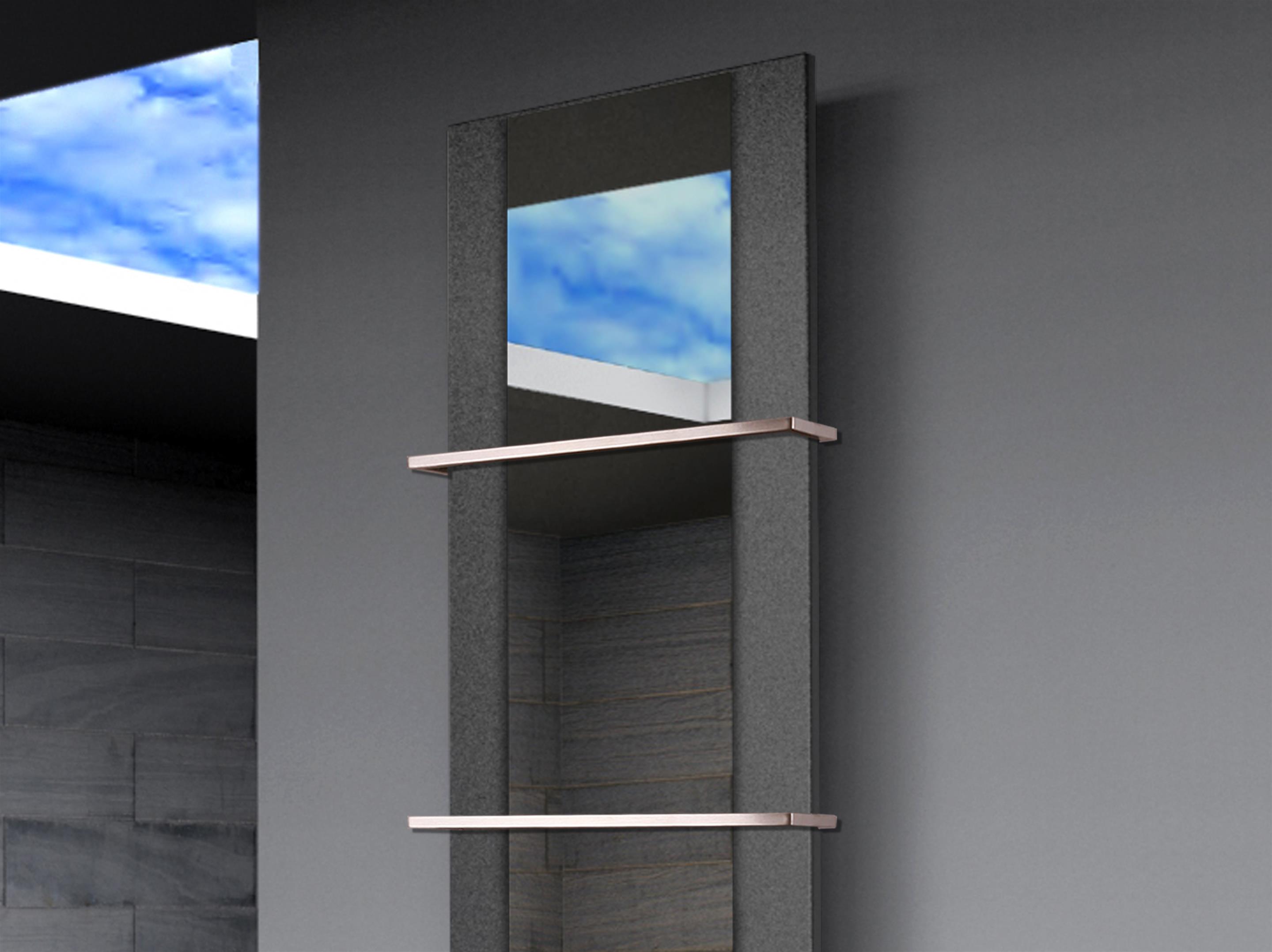 BADHEIZKÖRPER mit Spiegel Design Singapur 3 180x47cm 1118Watt anthrazit - moon +2 Halter 15mm SZAGATO Designheizkörper Mittelanschluss Handtuchwärmer