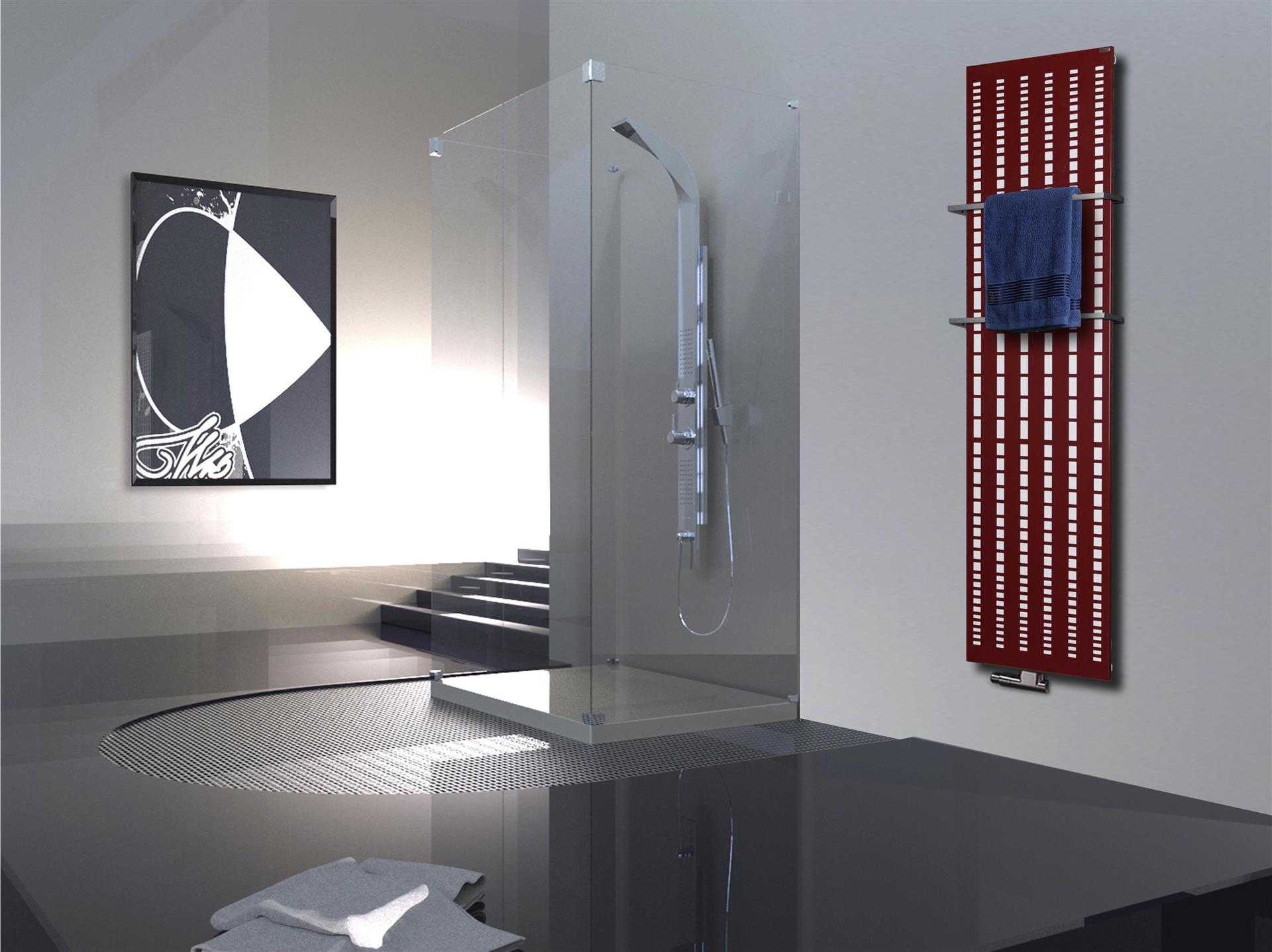 BADHEIZKÖRPER Design broken Mirror 3 180x47cm 1118 Watt rot +2 Halter 15mm SZAGATO Designheizkörper Handtuchheizkörper Mittelanschluss Handtuchwärmer