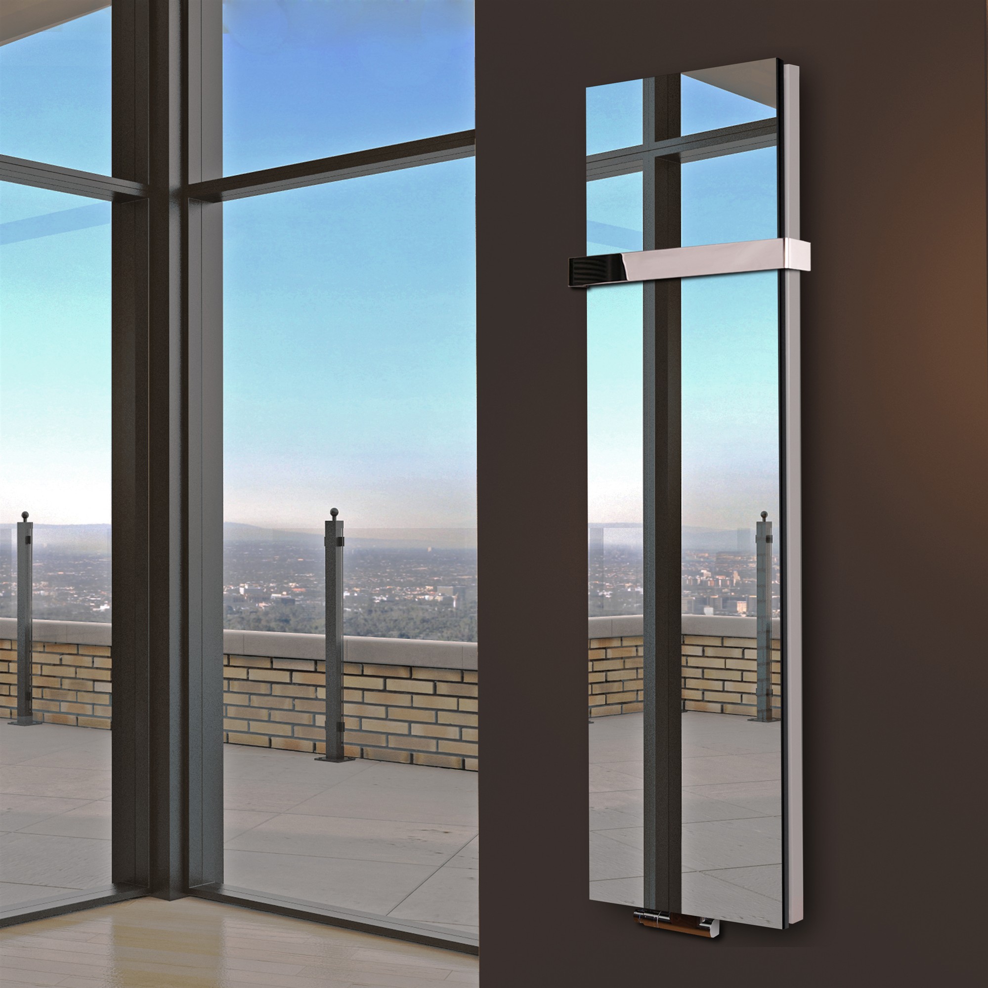 BADHEIZKÖRPER mit Spiegel Design Mirror 6 180x47cm 1964Watt Edelstahl +1 Halter glänzend 50mm SZAGATO Designheizkörper Mittelanschluss Handtuchwärmer