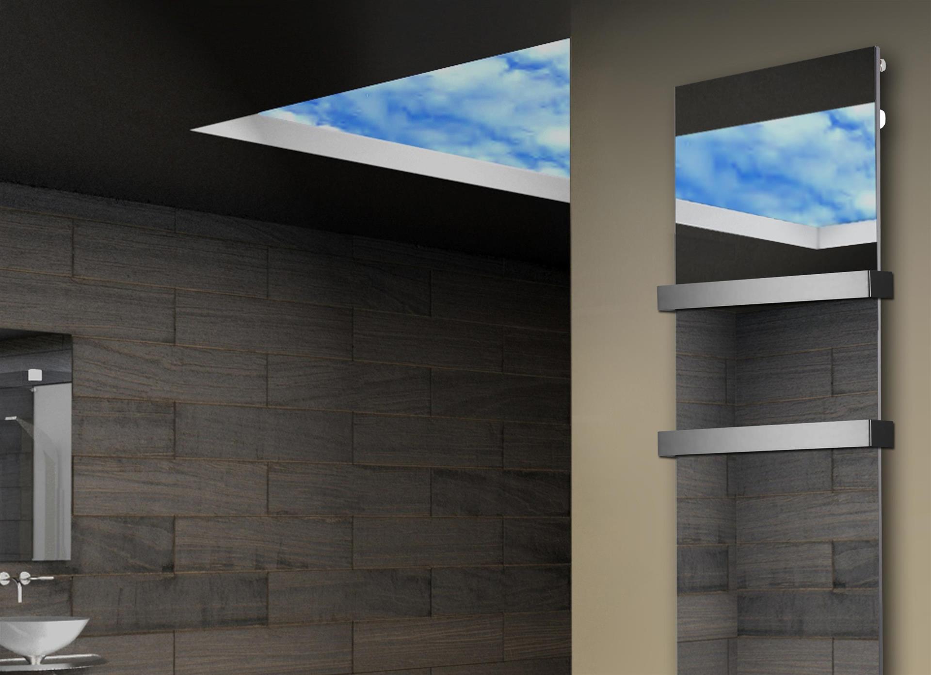 Badheizkörper mit Spiegel Design Montevideo 3 (Spiegelfront) 180x47cm 1118 Watt (+2 Halter 50mm) SZAGATO Designheizkörper mit Mittelanschluss