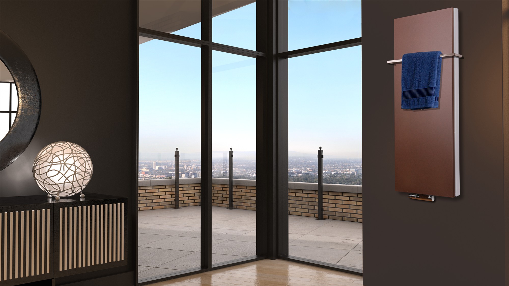 BADHEIZKÖRPER Design Mirror Steel 5 120x47cm 1458 Watt braun (+1 Halter 15mm) SZAGATO Designheizkörper Handtuchheizkörper mit Mittelanschluss