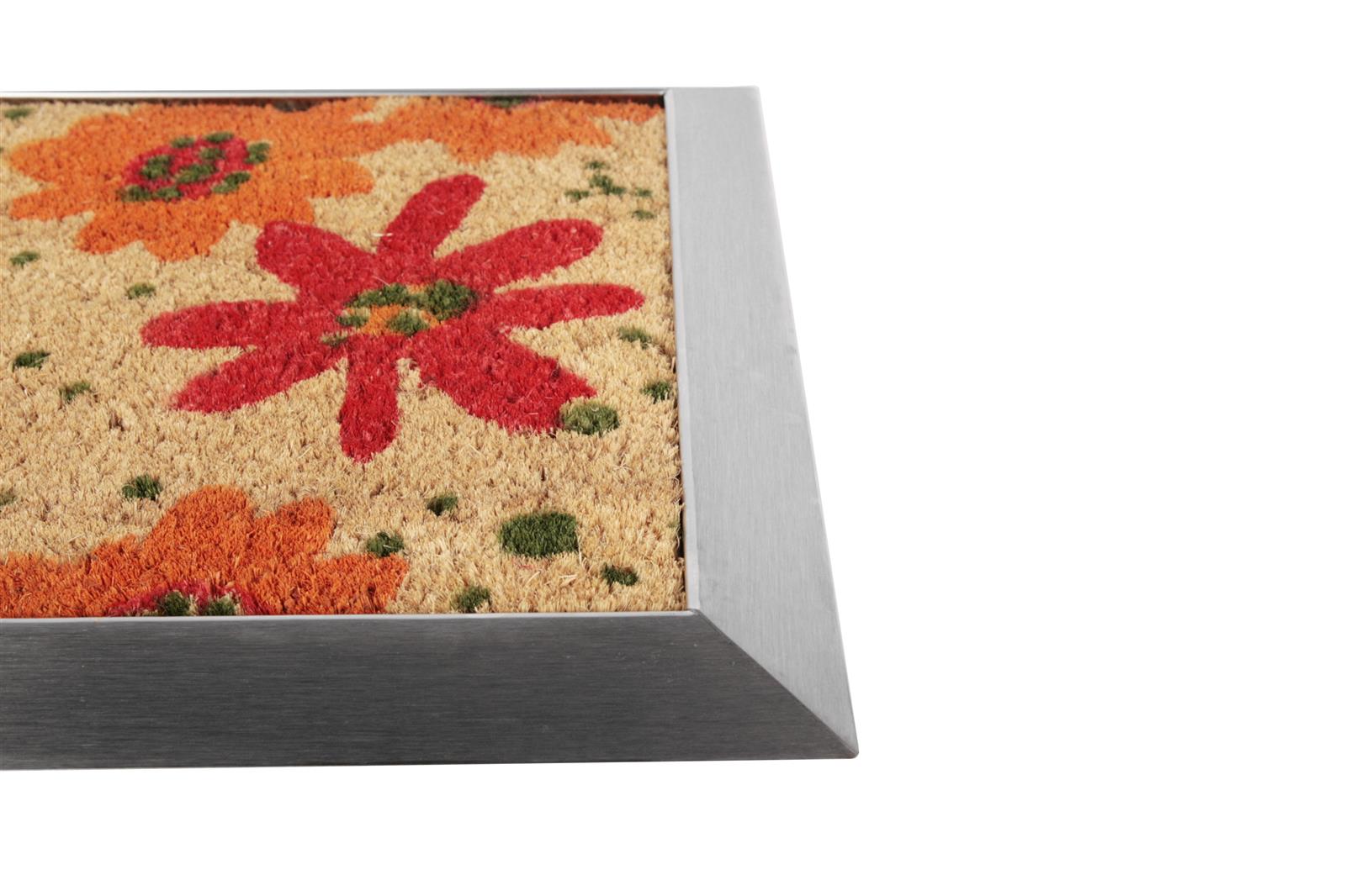 Fußmatte mit Edelstahl-Rahmen 70x50cm Design 27 Blüten rot SZAGATO Fussmatte außen Fussmatte outdoor Fussmatte innen Schuhabstreifer Fussabtreter