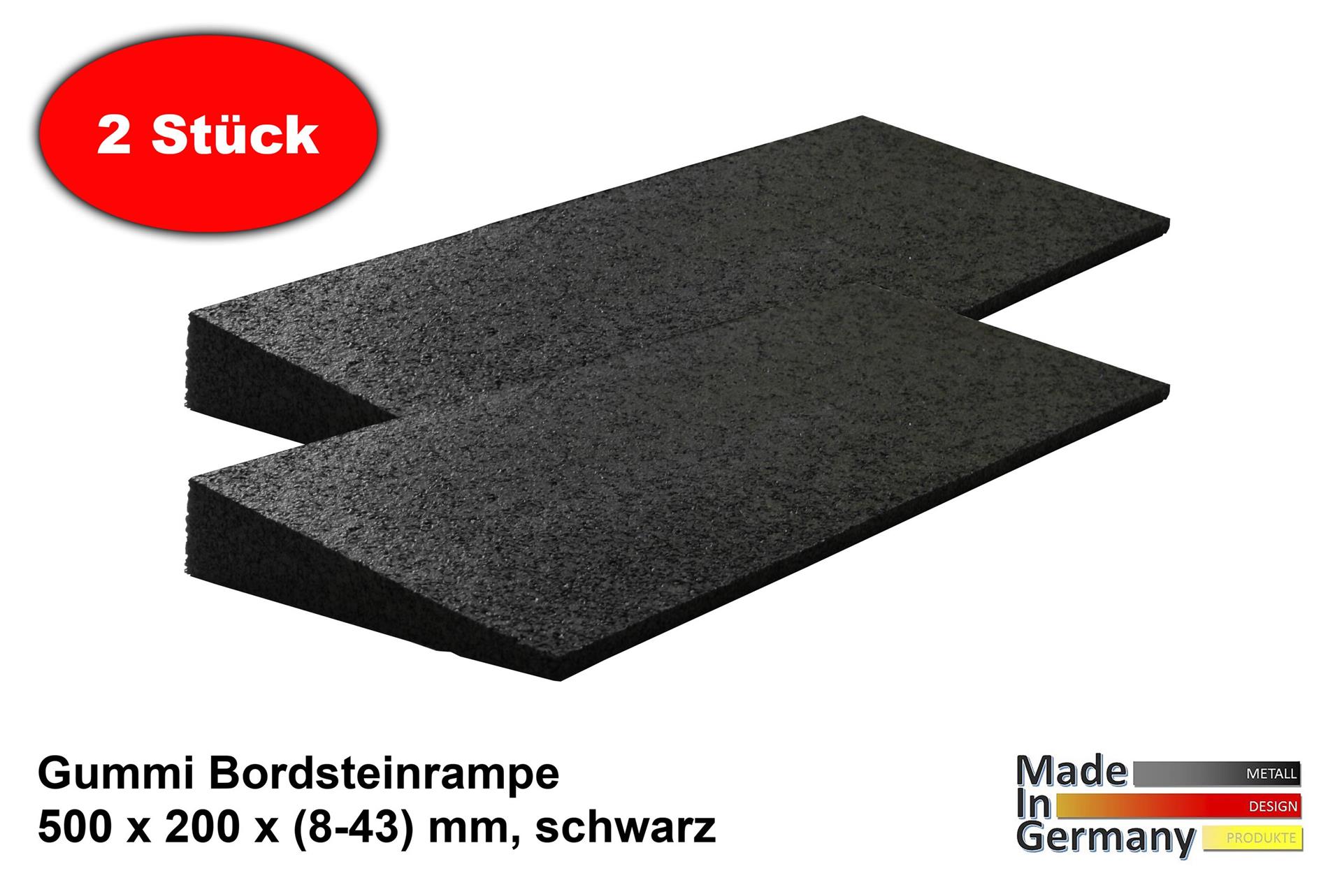 Bordsteinrampe Gummi 43mm 50x20x4,3cm Set= 2 Stück schwarz SZAGATO Schwellenrampe Auffahrhilfe Bordsteinkeile Auffahr Rampe Bordsteinkanten Gummikeil
